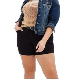 Torrid- High Waist Black Sateen Rolled Hem Shorts w/ Belt- 16
